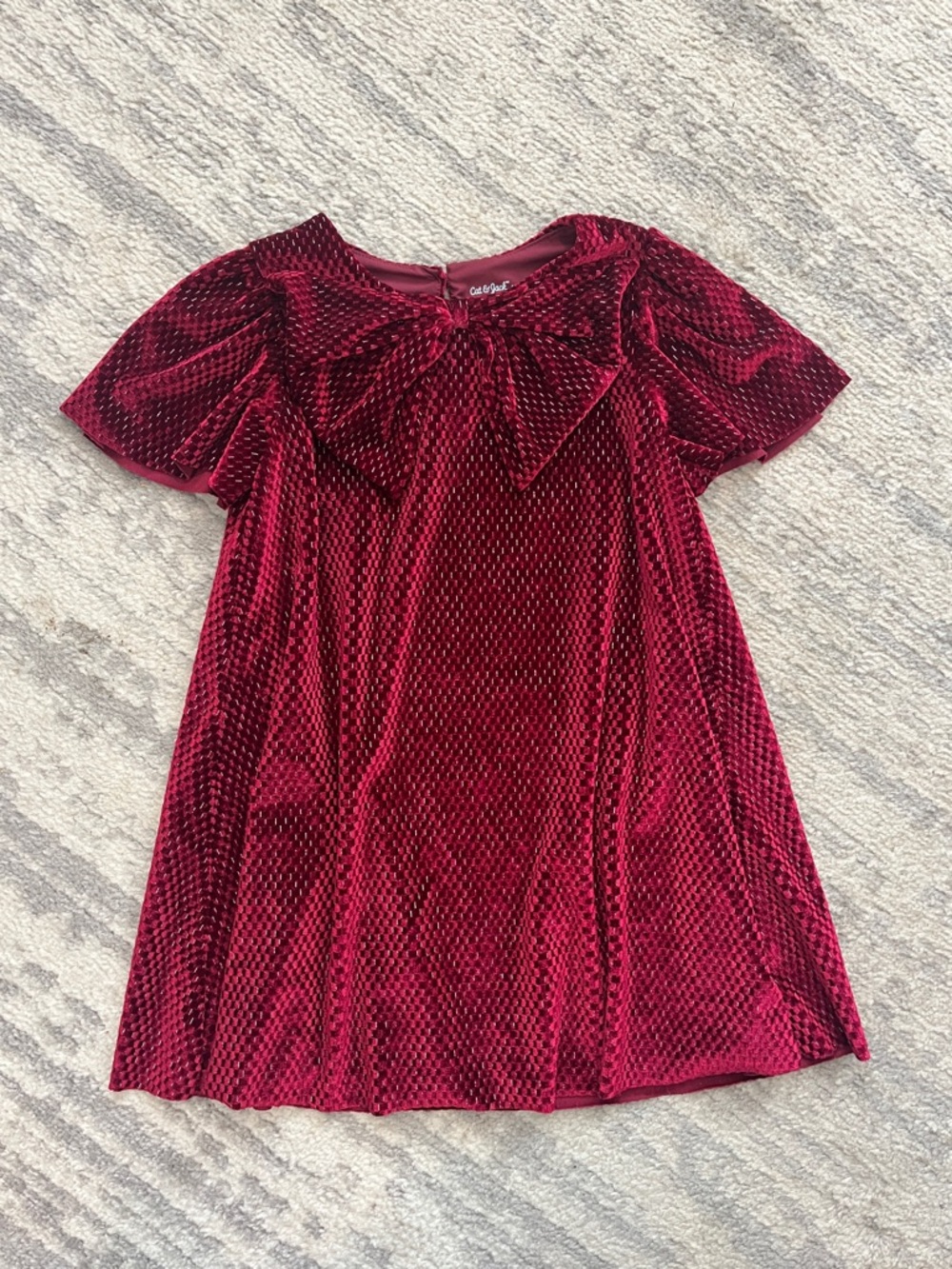 Cat & Jack Velvet Red Bow-Accent Short Sleeve Dress